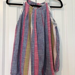 Anthropologie Striped Pink, Blue & Olive A-Line Shirt